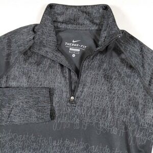 Nike‎ Therma Fit L/S 1/4 Zip Athletic Pullover Top Black Gray Script Size M